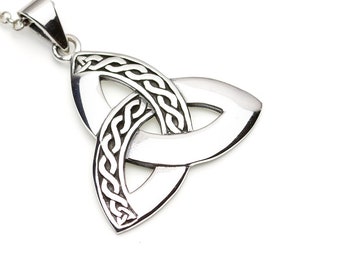 Sterling Silver Large Trinity Knot Pendant, Triangular Design, Irish Jewelry