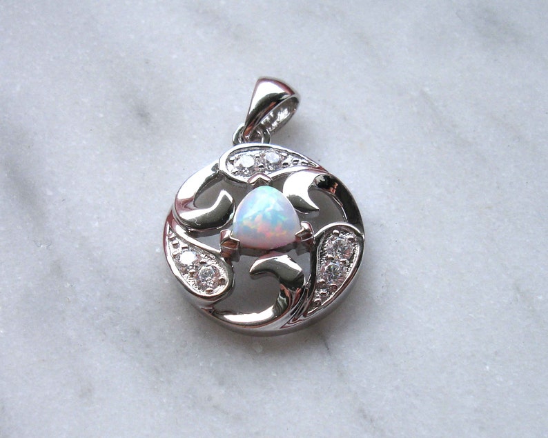 White Lab Opal CZ Sterling Silver Pendant, 925 Silver Jewelry, Circular Celtic Pendant, Snow Opal Jewelry, Gift for Her image 2