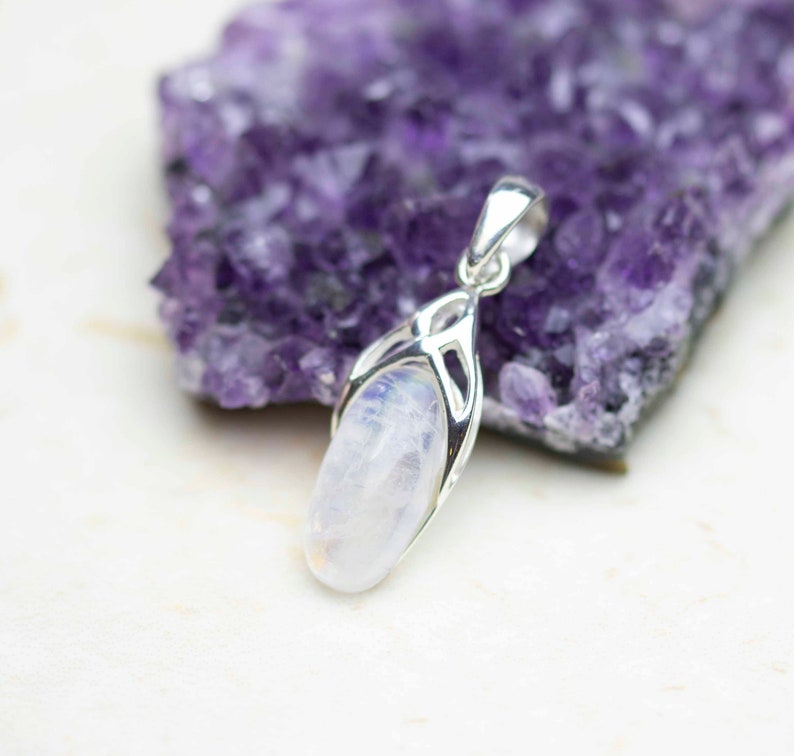 Rainbow Moonstone Celtic Sterling Silver Pendant, Gemstone Chain Necklace, Gift for Her image 7