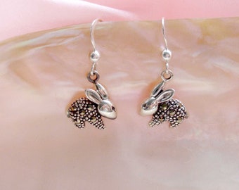 Boucles d’oreilles Sterling Silver Bunny Rabbit Marcasite Drop, 925 boucles d’oreilles en argent, Boucles d’oreilles de lapin de Pâques mignonnes, Vendeur Royaume-Uni, Cadeau pour fille