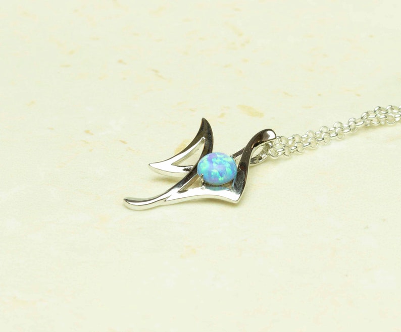 Sky Blue Lab Opal Fish Pendant, Sterling Silver, Synthetic Opal Animal Pendant image 4