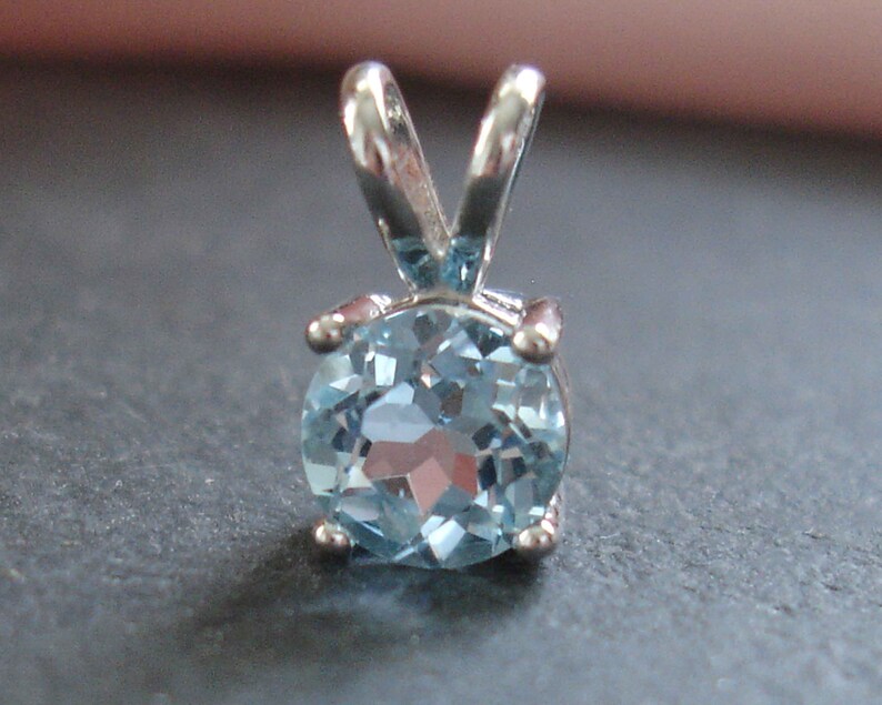 Small Sterling Silver Sky Blue Topaz Round Solitaire Pendant, Minimalist Blue Topaz Jewelry, December Birthstone image 7