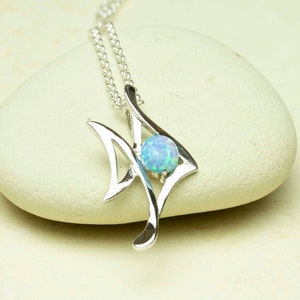 Sky Blue Lab Opal Fish Pendant, Sterling Silver, Synthetic Opal Animal Pendant image 9