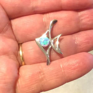 Sky Blue Lab Opal Fish Pendant, Sterling Silver, Synthetic Opal Animal Pendant image 5