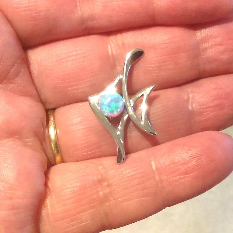 Sky Blue Lab Opal Fish Pendant, Sterling Silver, Synthetic Opal Animal Pendant image 5