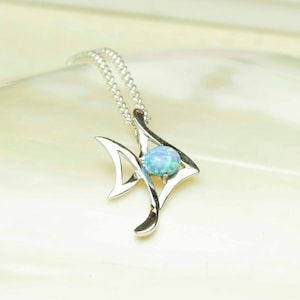 Sky Blue Lab Opal Fish Pendant, Sterling Silver, Synthetic Opal Animal Pendant image 6