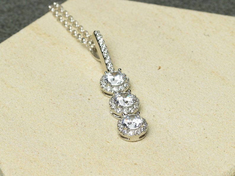 Sterling Silver Pendant, Cubic Zirconia Trio Pendant, Bridal pendant, CZ pendant, Silver Pendant & Chain, Wedding Pendant, UK Seller image 10