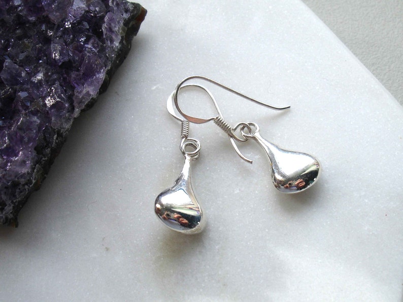 Sterling Silver Drop Earrings, Minimalist Silver Blob Earrings, Gift for Her image 8