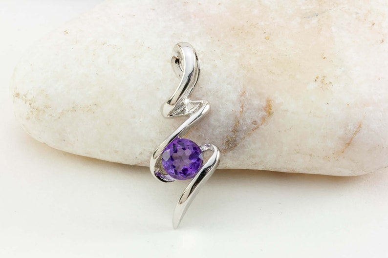 Sterling Silver Purple Amethyst Squiggle Pendant, 925 Silver Pendant, GemstoneJewelry, Birthday Gift for Her, February Birthstone image 2