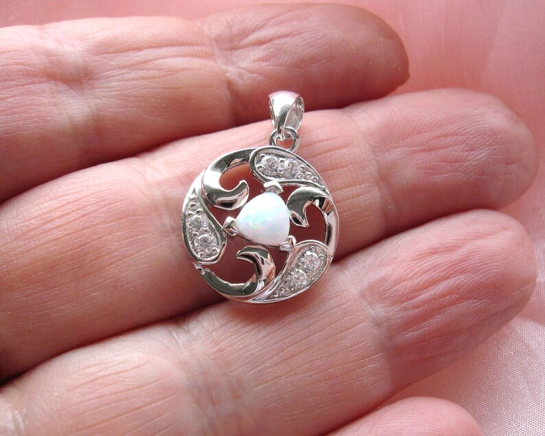 White Lab Opal CZ Sterling Silver Pendant, 925 Silver Jewelry, Circular Celtic Pendant, Snow Opal Jewelry, Gift for Her image 7