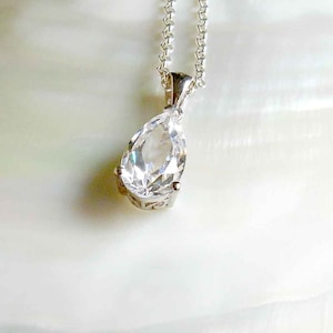 Sterling Silver Cubic Zirconia Teardrop Bridal Pendant, Wedding Necklace, Real Silver Pendant, Clear CZ Silver Pendant, Bridal Jewelry, image 9
