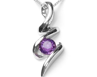 Sterling Silver Purple Amethyst Squiggle Pendant,  925 Silver Pendant, GemstoneJewelry, Birthday Gift for Her, February Birthstone