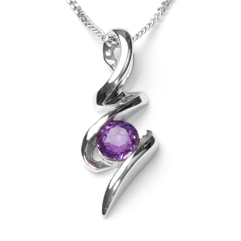 Sterling Silver Purple Amethyst Squiggle Pendant, 925 Silver Pendant, GemstoneJewelry, Birthday Gift for Her, February Birthstone image 1