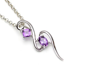 Sterling Silver Purple Amethyst Abstract Pendant,  Geometric Amethyst Silver Jewelry,  February Birthstone, Statement Piece
