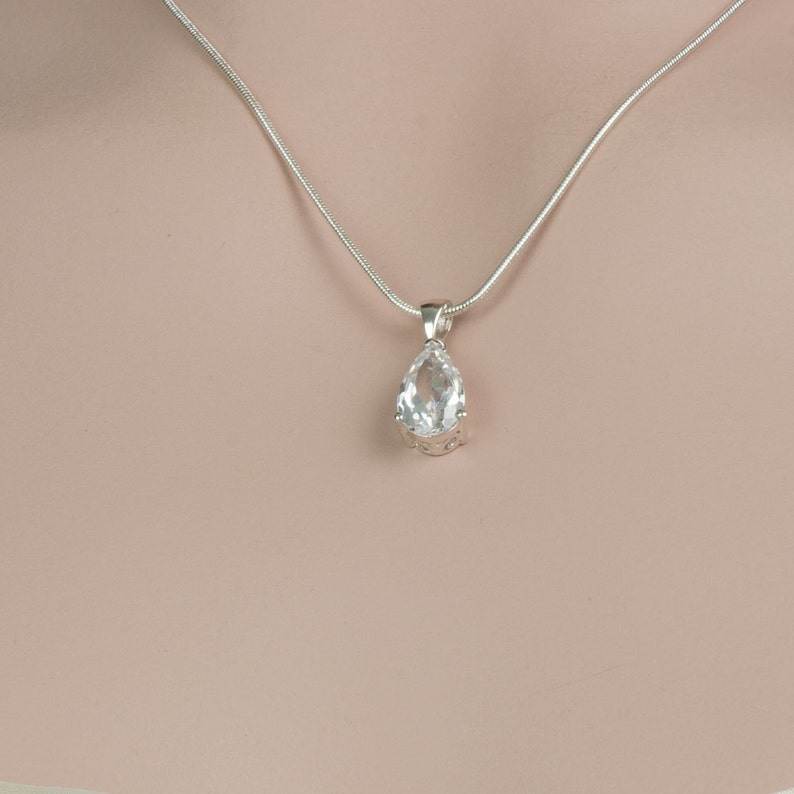 Sterling Silver Cubic Zirconia Teardrop Bridal Pendant, Wedding Necklace, Real Silver Pendant, Clear CZ Silver Pendant, Bridal Jewelry, image 3