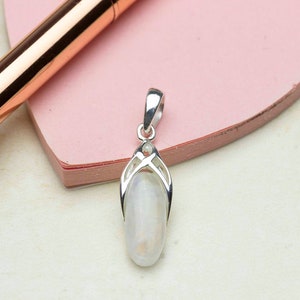 Rainbow Moonstone Celtic Sterling Silver Pendant, Gemstone Chain Necklace, Gift for Her image 3