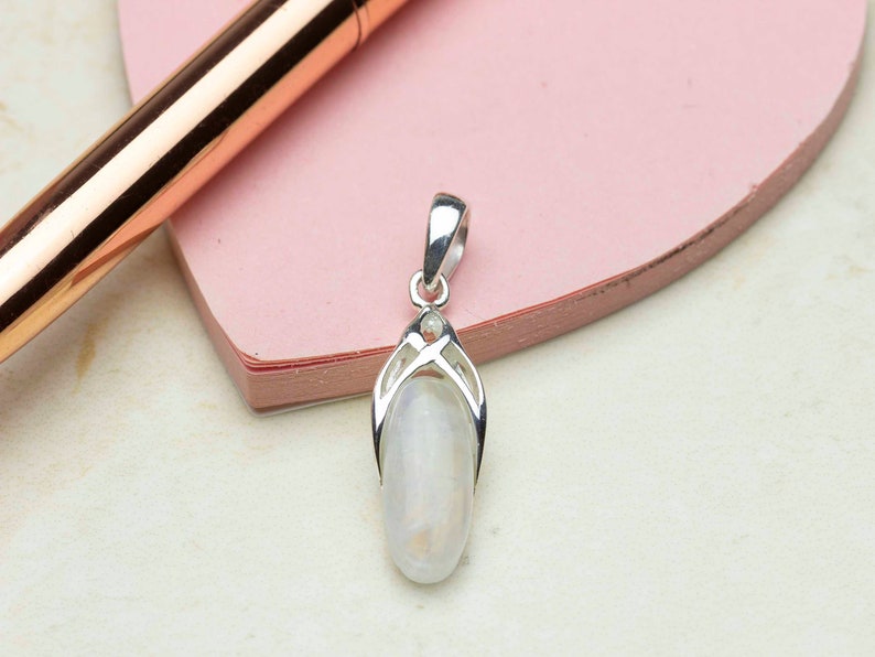 Rainbow Moonstone Celtic Sterling Silver Pendant, Gemstone Chain Necklace, Gift for Her image 3