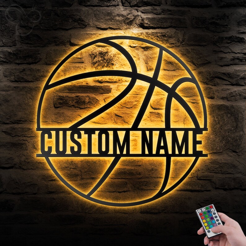 Custom Basketball Metal Wall Art With Led Lights Personalized Etsy