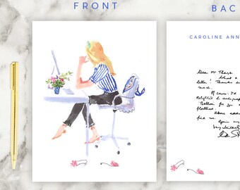 Trabajando desde casa con estilo: Papelería personalizada extragrande (5 x 7 pulgadas) {Tarjetas de notas, personalizadas, a medida, femeninas}
