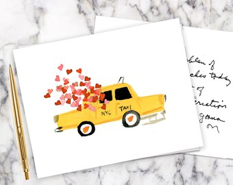 Greeting Cards: Taxi Hearts {Stationary Notecards, Personalized, Watercolor, Custom, Fashion Drawing, Girly}