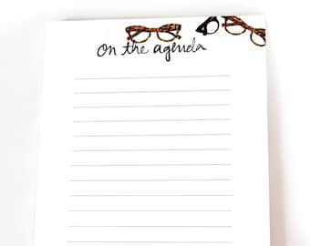 Notepad: "On the Agenda" Glasses {Paper Notepad, To Do List, Fashion Illustration, Office Organization, Office Supplies, Grocery List}