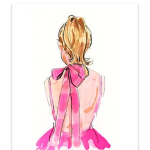 Fashion Illustration Art Print: Bow Back Dress Cute Wall Art, Home Decorating, Original Painting, Watercolor, Interior Design, Girly image 1