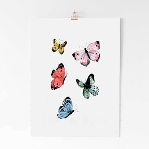 Art Print: Butterfly Rainbow {Cute Wall Art, Home Decorating, Original Painting, Watercolor, Apartment Decor, Interior Design, Girly}