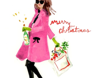 Holiday Christmas Cards: Shoppin & Poppin in Pink { Fashion Christmas Card }