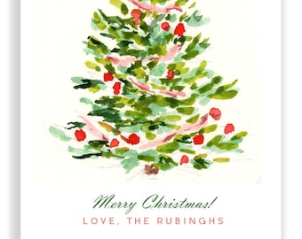 Personalized Christmas Holiday Cards: Red Blush and Green Tree {Family Cards}