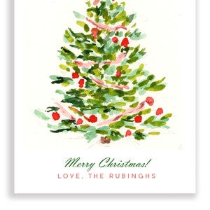 Personalized Christmas Holiday Cards: Red Blush and Green Tree {Our First Christmas Cards, Family Christmas Cards}