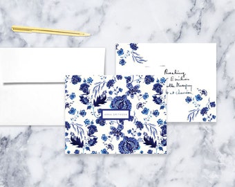 Personalized Stationery Set: Blue Chintz {Stationary Notecards, Personalized, Watercolor, Custom, Fashion Drawing, Girly}