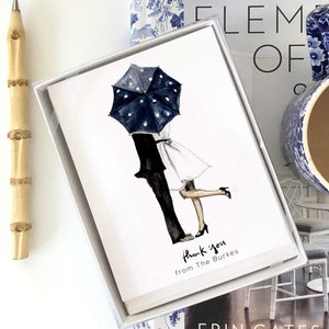 Wedding Thank You Cards: Behind the Umbrella {Wedding Thank You, Wedding Cards, Wedding Stationery, Wedding Gift, Couple Illustration}