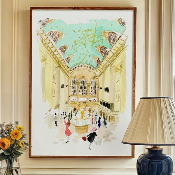 Art Print: Grand Central Station {Cute Wall Art, Home Decorating, Original Painting, Watercolor, Apartment Decor, Interior Design, Girly}