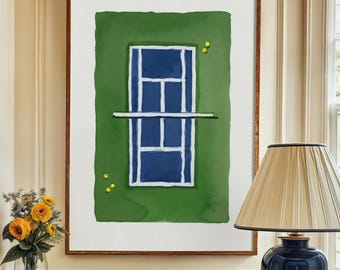Art Print: US Open Tennis Court {Cute Wall Art, Home Decor, Painting, Watercolor, Apartment, Decorating}