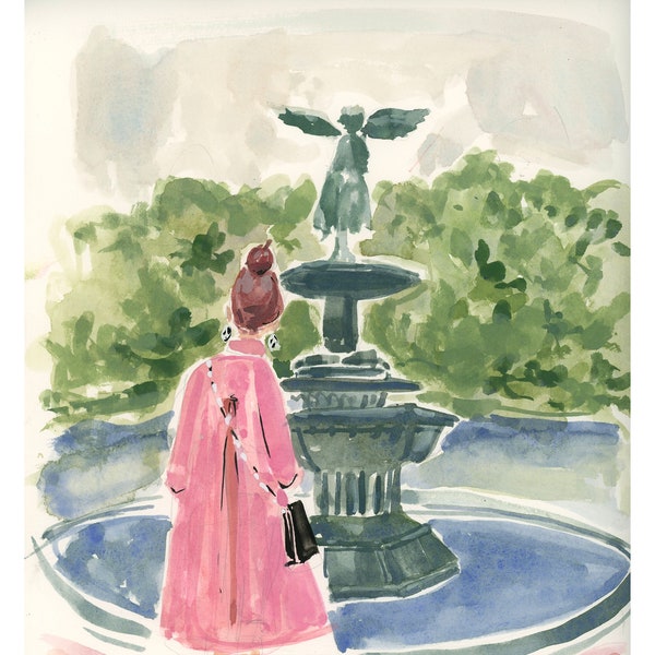 Art Print Wall Art: Bethesda Fountain NYC {Cute Wall Art, Home Decorating, Original Painting, Watercolor, Interior Design, Girly}