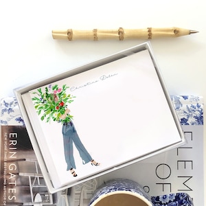 Custom Stationery Girl: Statement Pant Florist {Stationary Notecards, Personalized, Watercolor, Monogram, Custom, Fashion Drawing, Girly}
