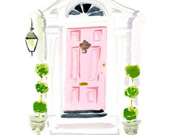 Art Print: The Pink Door {Wall Art, Housewarming Gift, Home Decorating, Original Painting, Watercolor, Wall Decor, Interior Design, Ideas}