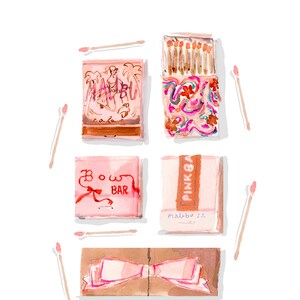 Art Print: Pink Vintage Matchboxes {Cute Wall Art, Home Decorating, Painting, Watercolor, Apartment Decor, Design, Decorating}