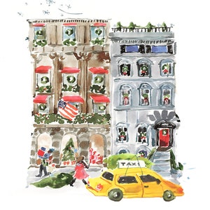 Art Print: Christmastime in the City {Cute Wall Art, Home Decorating, Original Painting, Watercolor, Wall Decor, Interior Design, Ideas}