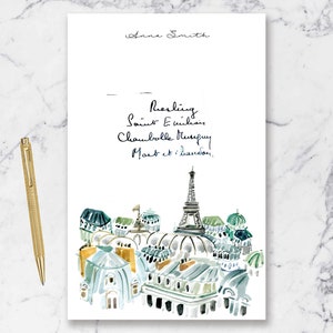 Personalized Notepad: Paris Rooftops {Paper Notepad, To Do List, Fashion Illustration, Office Organization, Office Supplies, Grocery List}