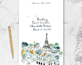 Personalized Notepad: Paris Rooftops {Paper Notepad, To Do List, Fashion Illustration, Office Organization, Office Supplies, Grocery List}