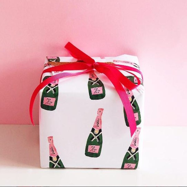 Cute Wrapping Paper: Bubbly Champagne Gift Wrap (pink and green wrapping paper) {Christmas, Holiday, Birthday, Gift Wrap}