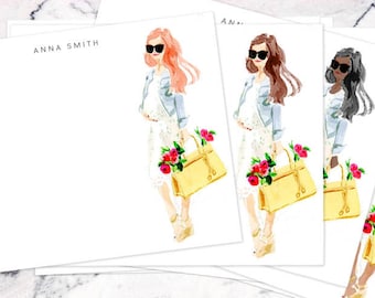 Custom Maternity Stationery Set {Stationery Notecards, Denim Jacket, Personalized, Watercolor, Custom, Fashion Drawing}