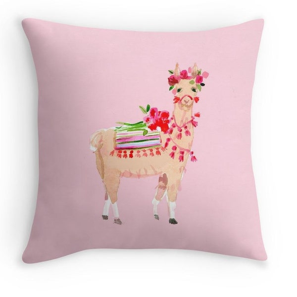 Pillow: Llama Love {Fashion pillow, cute pillow, illustration pillow, book pillow, girl's room, dorm room, reading pillow}
