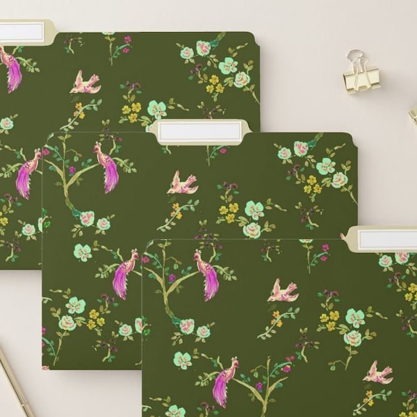 File Folders: Olive Peacock Chinoiserie