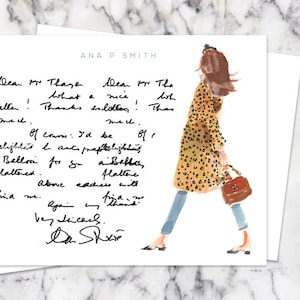 Personalized Stationery Set: Leopard Coat Headband Girl {Stationary Notecards, Personalized, Watercolor, Custom, Fashion Drawing, Girly}