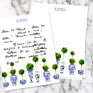 Watercolor Watercolor Stationery: Topiary Ginger Jars {Stationary Notecards, Personalized, Custom, Girly, Envelopes, Illustration, Art}