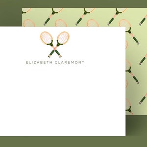 Personalized Stationery: Tennis Racquet Green {Stationary Notecards, Personalized, Watercolor, Monogram, Custom, Fashion Drawing, Girly}