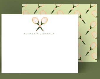 Personalized Stationery: Tennis Racquet Green {Stationary Notecards, Personalized, Watercolor, Monogram, Custom, Fashion Drawing, Girly}