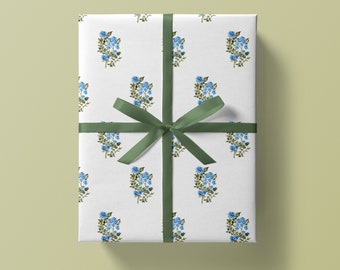 Wrapping Paper: Camille Blue Block Print {Christmas, Holiday, Birthday, Gift Wrap}